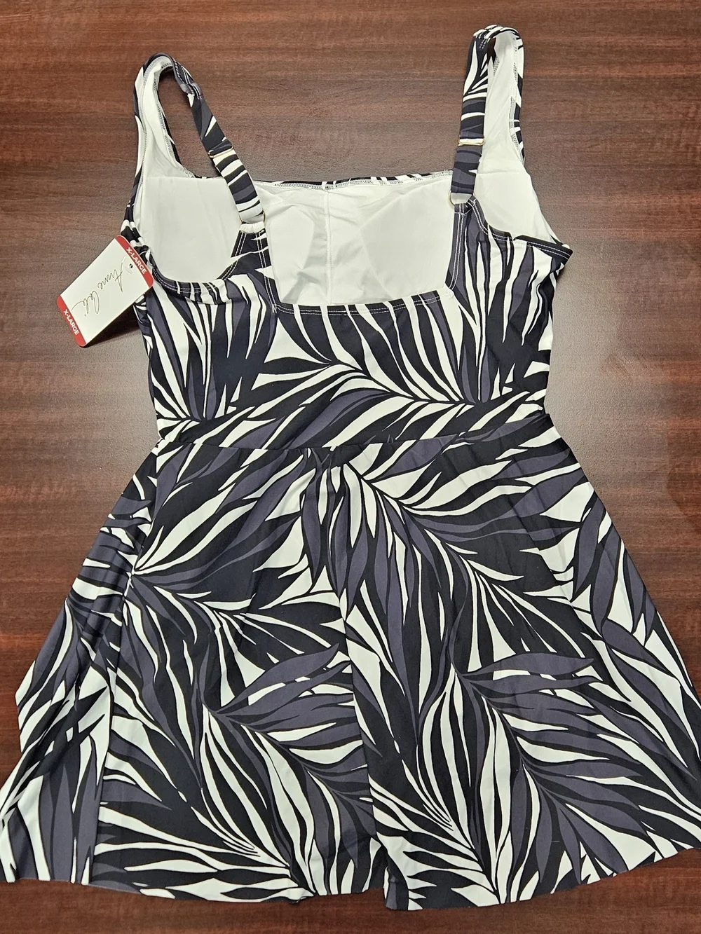 Anne Cole Black & White Tropical-Leaf One-Piece Swimdress